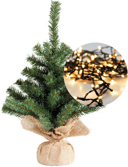 Everlands Mini kerstboom 45 cm - met kerstverlichting warm wit 300 cm - 40 leds