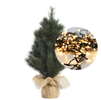 Everlands Mini kerstboom 45 cm - met kerstverlichting warm wit 300 cm - 40 leds