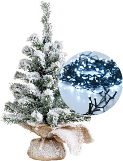 Everlands Mini kerstboom besneeuwd 45 cm - met kerstverlichting helder wit 300 cm - 40 leds