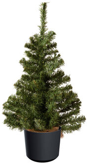 Everlands Mini kerstboom groen - in antraciet grijze kunststof pot - 60 cm - kunstboom