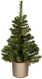 Everlands Mini kerstboom groen - in grijze kunststof pot - 60 cm - kunstboom