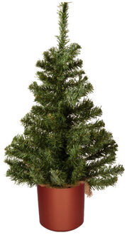 Everlands Mini kerstboom groen - in koper kunststof pot - 60 cm - kunstboom