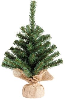 Everlands Mini kerstboom/kunstboom - groen - 45 cm - in jute zak - Kunstkerstboom