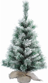 Everlands Mini kerstboom - met sneeuw - H35 cm - D24 cm - met jute zak - kunstboom