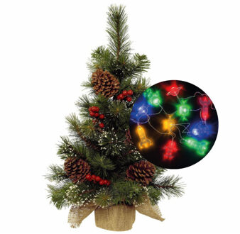 Everlands Mini kerstboompje - 45 cm - incl. ruimte thema lichtsnoer 165 cm en decoratie
