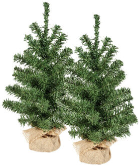 Everlands Mini kerstboompjes - 2x st - groen - 45 cm - Kunstkerstboom
