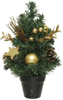 Everlands Mini kunst kerstbomen/kunstbomen met gouden versiering 30 cm