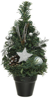 Everlands Mini kunst kerstbomen/kunstbomen met zilveren versiering 30 cm
