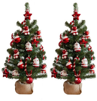 Everlands Set van 2x stuks kunstbomen/kunst kerstbomen inclusief kerstversiering 75 cm kerstversiering