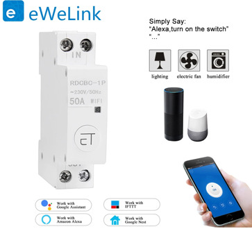 eWelink 1P WiFi remote control circuit breakerSmart din rail switch compatiable with amazon Alexa and google home for Smart Home