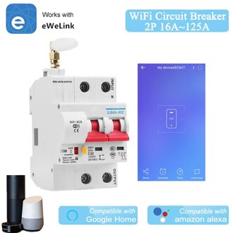 Ewelink 2P Afstandsbediening Wifi Stroomonderbreker Overbelasting Bescherming Compatibel Met Alexa En Google Thuis Smart Home Mcb 100A