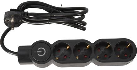 Excellent Electrics Stekkerdoos 4-voudig - met randaarde en schakelaar - zwart - snoer van 140 cm - Stekkerblokken