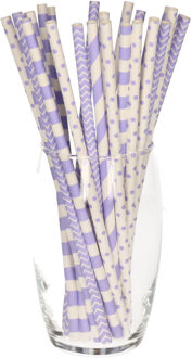 Excellent Houseware 100 stuks drinkrietjes van papier - lila / paars - 20 cm - Drinkrietjes