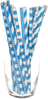 Excellent Houseware 100x stuks Drinkrietjes van papier - 100x - blauw - 20 cm