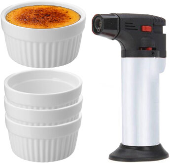 Excellent Houseware 11-Delige creme brulee set met witte schaaltjes en een zilveren brander - Serveerschalen