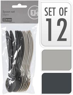 Excellent Houseware 12x Eierlepels zwart/grijs kunststof 14 cm - Theelepels