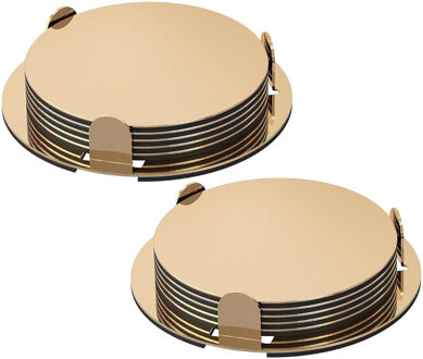 Excellent Houseware 12x onderzetters goud RVS met houder 8,5 cm voor glazen