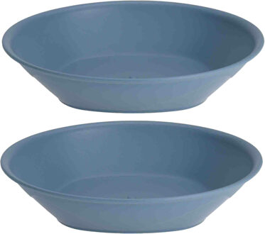 Excellent Houseware 12x Stuks onbreekbare kunststof ontbijt/dinerbordjes - diep - blauw - 18 cm