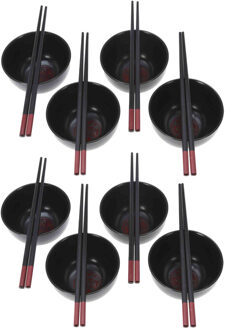 Excellent Houseware 16-delige sushi serveer set voor 8 personen - keramiek - zwart - Bordjes