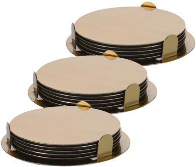 Excellent Houseware 18x onderzetters goud RVS met houder 8,5 cm voor glazen