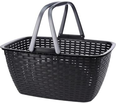 Excellent Houseware 1x Antraciet grijze wasgoed manden met hengsel 27 liter 43 x 30 cm - Wasmanden Grijs