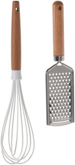 Excellent Houseware 2-delige keukengerei set - garde van 30 cm/handrasp 22 cm - Keuken gardes Zilverkleurig