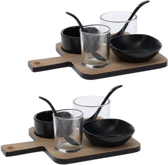 Excellent Houseware 2 Serveerplanken met 8 schaaltjes - 4 lepeltjes - glas - porselein - Serveerplanken Multikleur