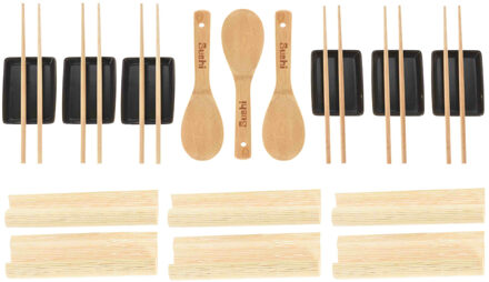 Excellent Houseware 21-delige sushi serveer set voor 6 personen - keramiek - zwart - Bordjes