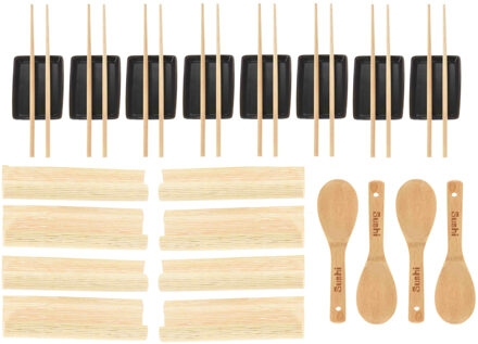 Excellent Houseware 28-delige sushi serveer set voor 8 personen - keramiek - zwart