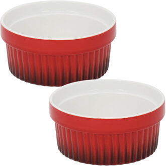 Excellent Houseware 2x Creme brulee schaaltjes/bakjes rood 11 cm van porselein - Serveerschalen