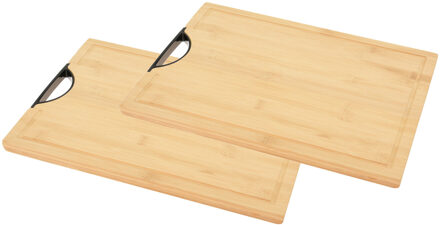 Excellent Houseware 2x stuks bamboe houten snijplank / serveerplank met handvat 40 x 30 x 1,7 cm - Snijplanken Beige