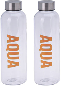 Excellent Houseware 2x stuks bidon drinkfles/waterfles oranje 500 ml met schroefdop - Drinkflessen