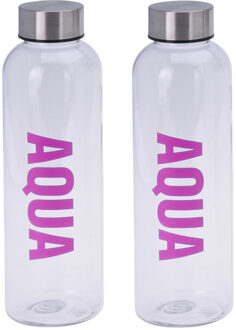 Excellent Houseware 2x stuks bidon drinkfles/waterfles roze 500 ml met schroefdop - Drinkflessen