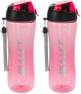 Excellent Houseware 2x stuks bidon drinkfles/waterfles roze 700 ml - Drinkflessen