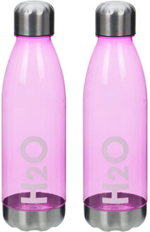 Excellent Houseware 2x stuks bidon drinkfles/waterfles roze 700 ml met schroefdop - Drinkflessen