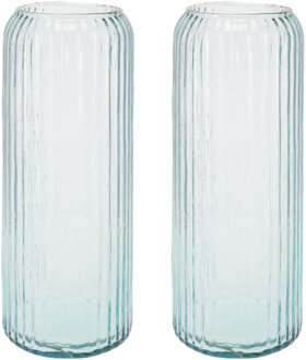 Excellent Houseware 2x Stuks Cilindervazen - glas - blauw - 15 x 37 cm