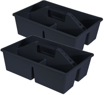 Excellent Houseware 2x stuks gereedschap opbergbox/opbergdoos/mand antraciet met handvat 39 x 26 x 12 cm kunststof - Opbergbox Grijs