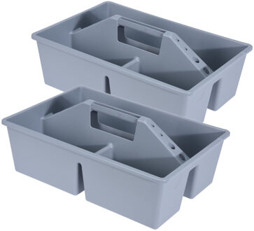 Excellent Houseware 2x stuks gereedschap opbergbox/opbergdoos/mand grijs met handvat 39 x 26 x 12 cm kunststof - Opbergbox