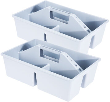 Excellent Houseware 2x stuks gereedschap opbergbox/opbergdoos/mand wit met handvat 39 x 26 x 12 cm kunststof - Opbergbox