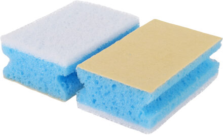 Excellent Houseware 2x stuks grote blauwe sponzen / schoonmaaksponzen voor sanitair 11 cm - Sponzen