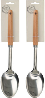 Excellent Houseware 2x stuks keukengerei opscheplepel RVS steel en houten handvat 32 cm