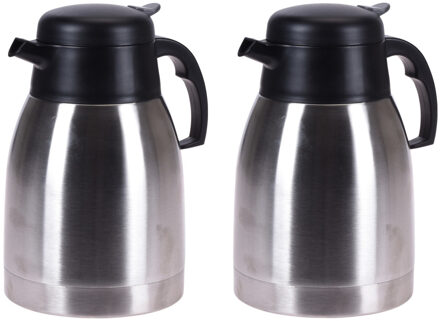 Excellent Houseware 2x stuks koffie/thee thermoskannen RVS 1500 ml - Thermoskannen Zilverkleurig
