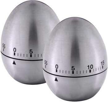 Excellent Houseware 2x stuks kookwekkers/eierwekkers in ei vorm - zilver - RVS - 8 cm