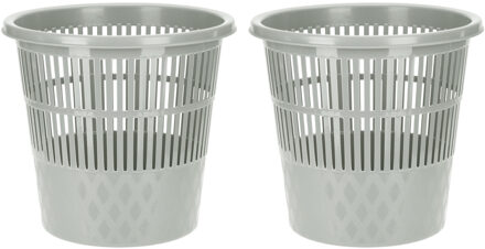 Excellent Houseware 2x stuks plastic huis/kantoor vuilnisbak/prullenbak grijs 20 liter 28 x 27 cm - Prullenmanden