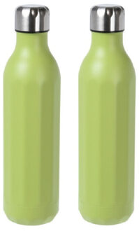 Excellent Houseware 2x stuks RVS thermosflessen / isoleerflessen voor onderweg 500 ml appeltjesgroen - Thermosflessen