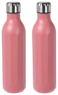 Excellent Houseware 2x stuks RVS thermosflessen / isoleerflessen voor onderweg 500 ml koraal rood