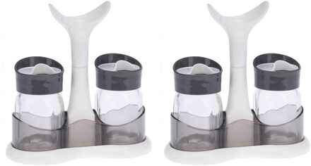 Excellent Houseware 2x Stuks Setje van peper en zout vaatjes/strooiers - 3 Delig - wit - 80 ml