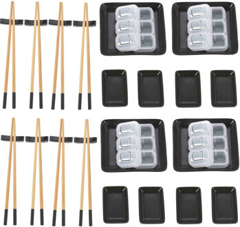 Excellent Houseware 32-delige sushi serveer set voor 8 personen - keramiek - zwart