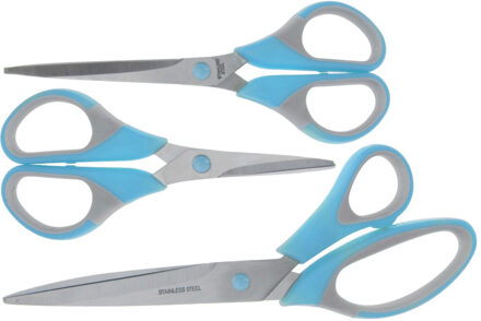 Excellent Houseware 3x stuks scharen / scharenset 14 / 17 / 21 cm blauw Lichtblauw