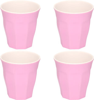 Excellent Houseware 4x stuks onbreekbare kunststof/melamine roze drinkbeker 9 x 8.7 cm voor outdoor/camping - Drinkbekers